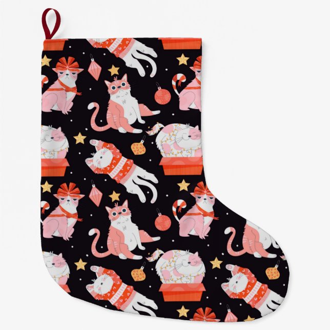 Funny Christmas Pattern Large Christmas Stocking (Front)