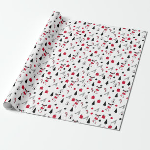 Funny Christmas Pattern Of Red, Black, White Wrapping Paper
