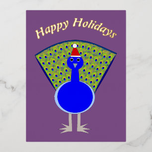 Funny Christmas Peacock Custom Foil Holiday Postcard