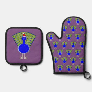 Funny Christmas Peacock Oven Mitt & Pot Holder Set