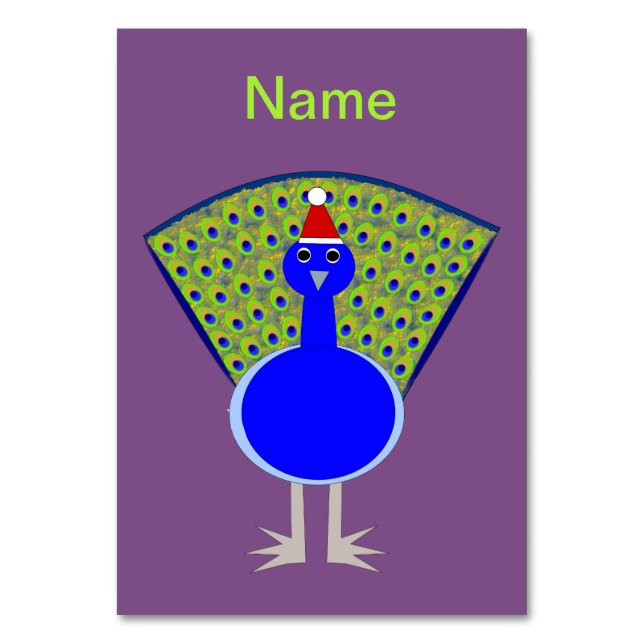 Funny Christmas Peacock Personalized Table Number (Front)