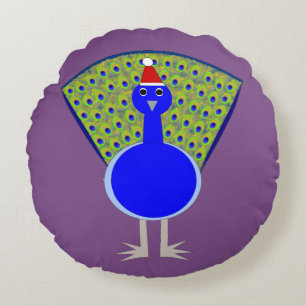 Funny Christmas Peacock Round Pillow