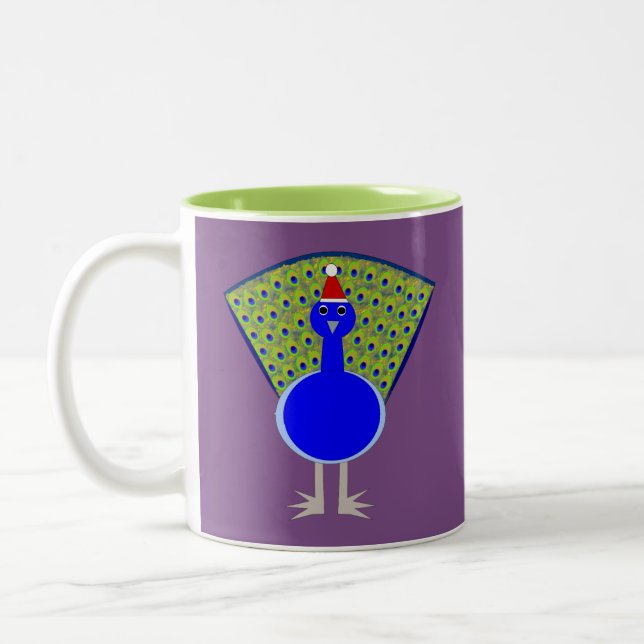 Funny Christmas Peacock Two-Tone Coffee Mug (Left)