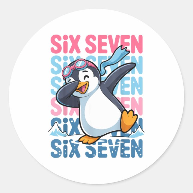Funny Christmas Penguin Dabbing Xmas Dab Six Seven Classic Round Sticker (Front)