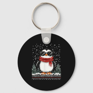 Funny Christmas Penguin With Sungles Ugly Christma Keychain