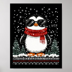 Funny Christmas Penguin With Sungles Ugly Christma Poster