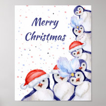 Funny Christmas Penguins Watercolor