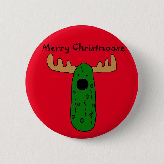 Funny Christmas Pickle Moose Cartoon 2 Inch Round Button (Front)