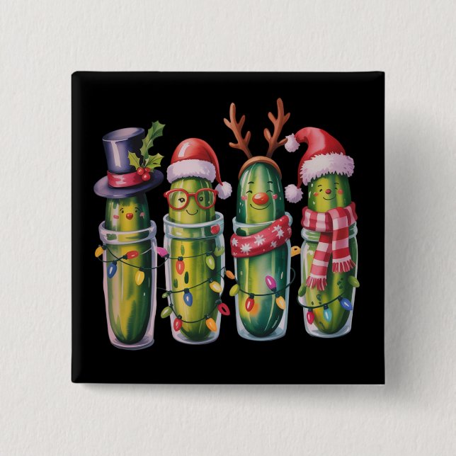 Funny Christmas Pickle Pickles Holiday Cucumber  2 Inch Square Button (Front)