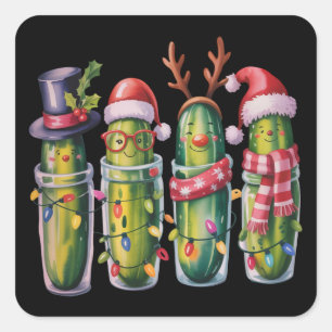 Funny Christmas Pickle Pickles Holiday Cucumber  Square Sticker