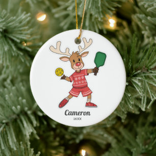 Funny Christmas Pickleball Reindeer, Custom Photo Ceramic Ornament