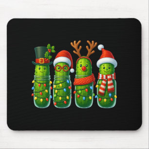 Funny Christmas Pickles With Santa Hats And Lights Mouse Pad