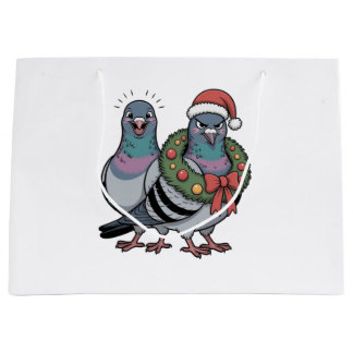 Funny Christmas Pigeons Holiday Birds  Large Gift Bag