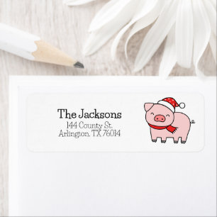 Funny Christmas Pink Pig Minimalist Return Address