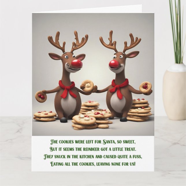 Funny Christmas Poem Cute Christmas Reindeer Card (Front)