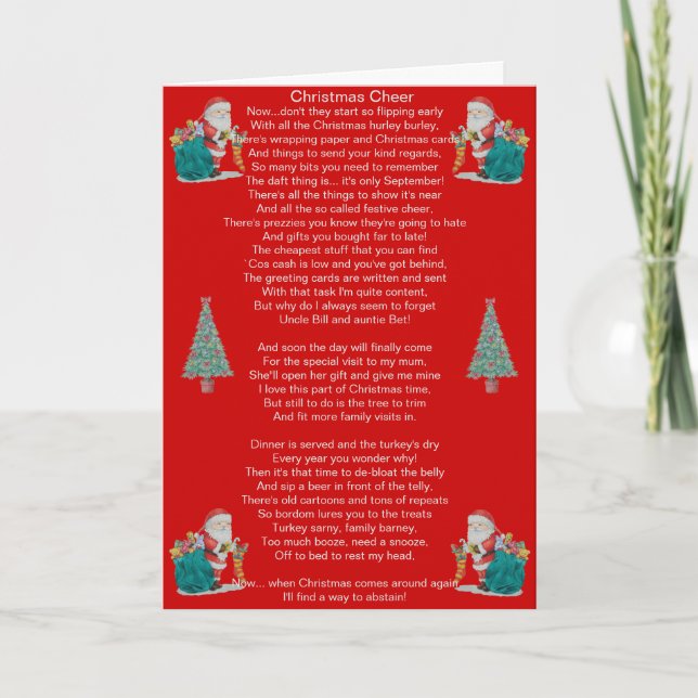 funny christmas poem santa and xmas tree art holiday card (Front)