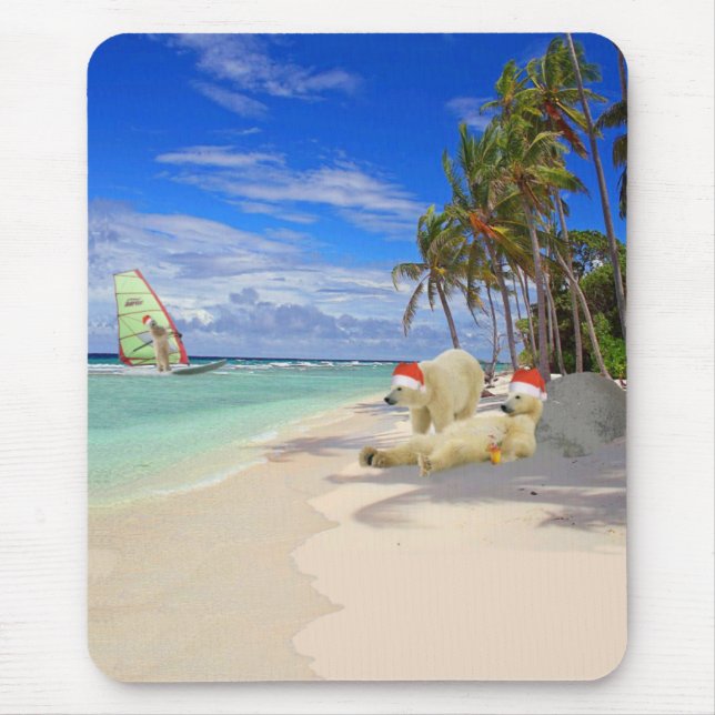 Funny Christmas Polar Bears Mouse Pad (Front)