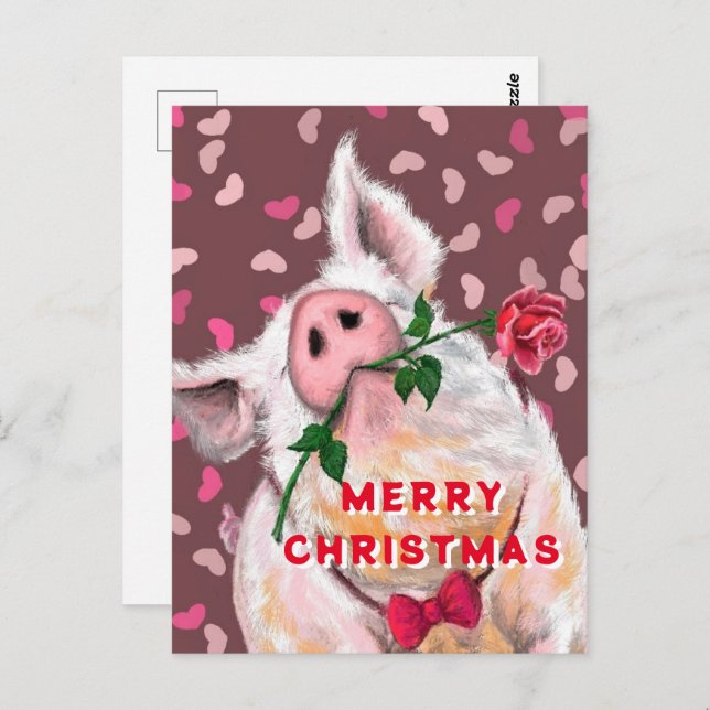 Funny Christmas Postcard with Gentleman Pig (Front/Back)