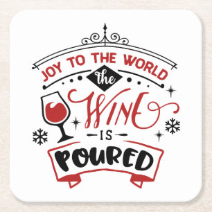 funny Christmas poured wine word art Square Paper Coaster