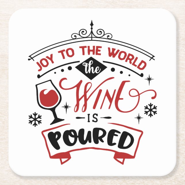 funny Christmas poured wine word art Square Paper Coaster (Front)