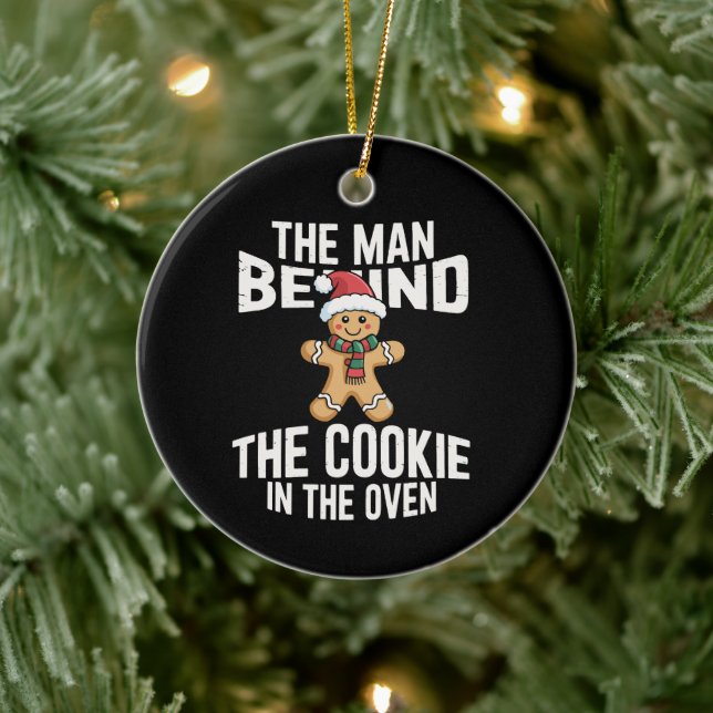 Funny Christmas Pregnancy Man Behind Cookie  Ceramic Ornament (Tree)