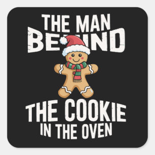 Funny Christmas Pregnancy Man Behind Cookie  Square Sticker