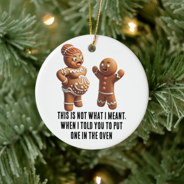 Funny Christmas: Pregnant Gingerbread Cookie Ceramic Ornament (Tree)
