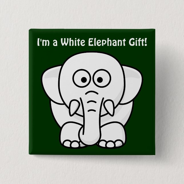Funny Christmas Present: Real White Elephant Gift! 2 Inch Square Button (Front)