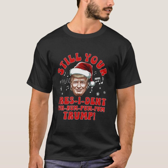 Funny Christmas President Trump Pyjamas Ugly Chris T-Shirt (Front)