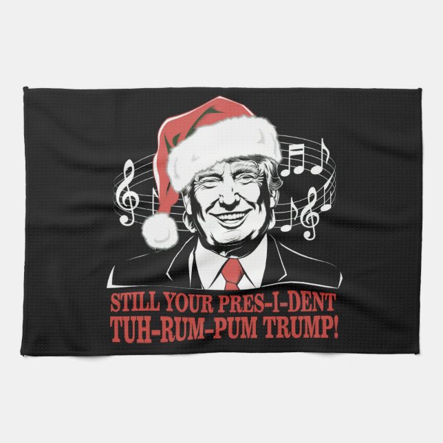 Funny Christmas President Trump Pyjamas Ugly Xmas Kitchen Towel (Horizontal)