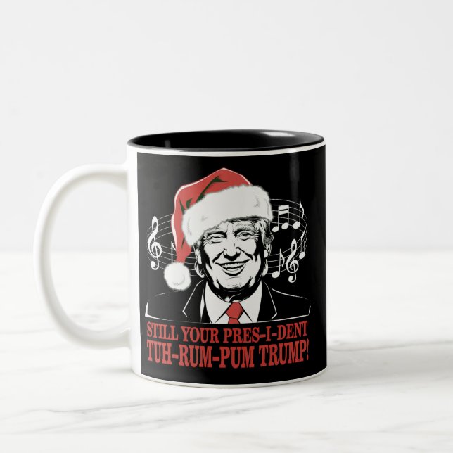 Funny Christmas President Trump Pyjamas Ugly Xmas Two-Tone Coffee Mug (Left)