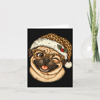 Funny Christmas Pug With Leopard Santa Hat Cute Card