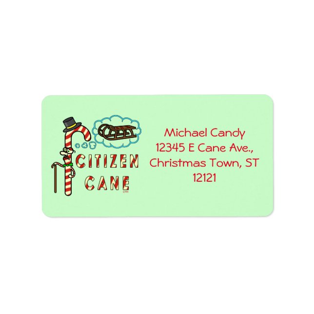 Funny Christmas Pun Citizen Cane Personalized Label (Front)