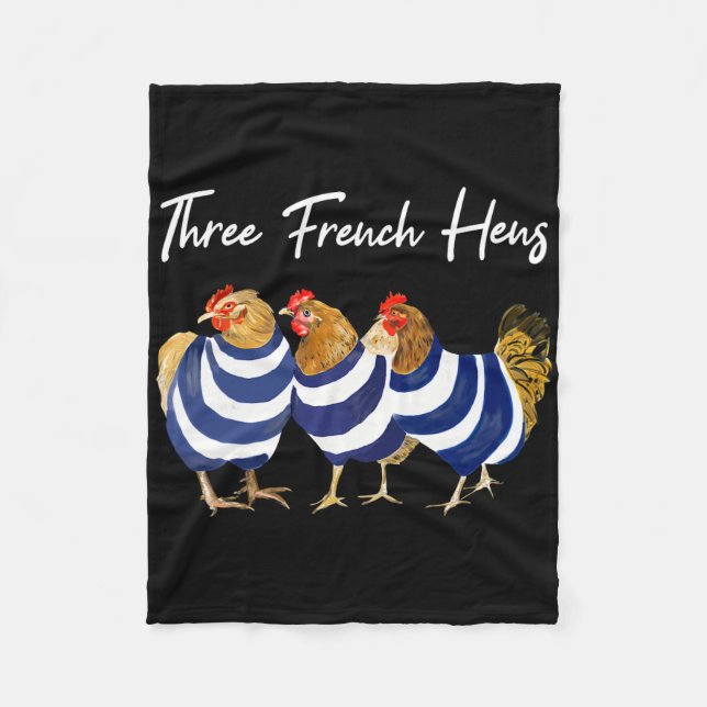 Funny Christmas Pun Three French Hens Chicken Puns Fleece Blanket (Front)