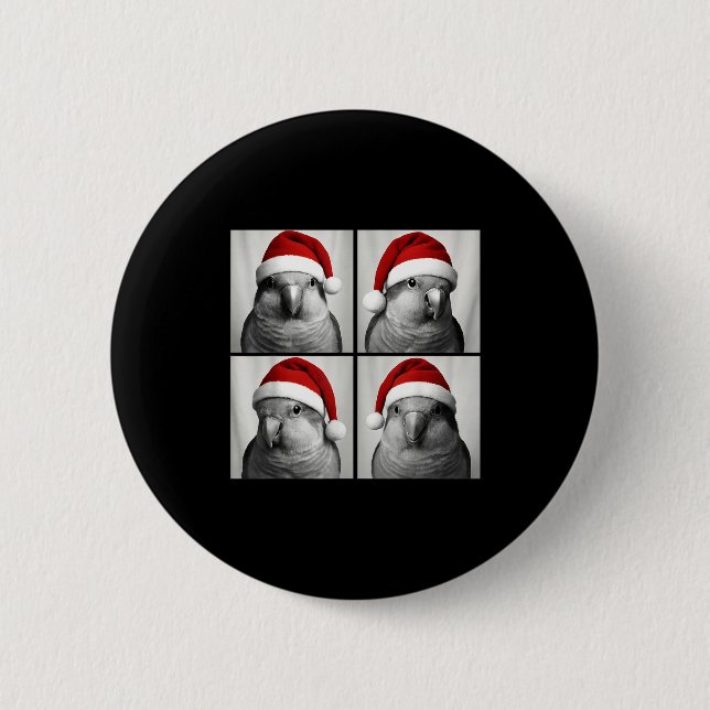 Funny Christmas Quaker Parrot Santa Photo Booth  2 Inch Round Button (Front)