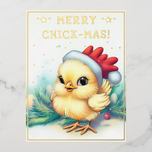 Funny Christmas Quote Cute Fun Chicken Drawing Foil Holiday Postcard