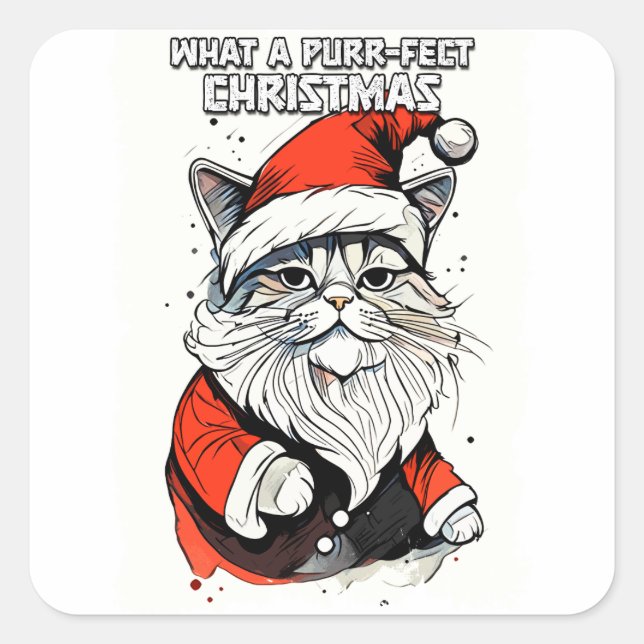 Funny Christmas Quote Cute Whimsical Santa Cat Square Sticker (Front)