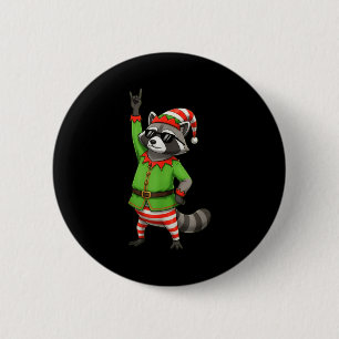 Funny Christmas Raccoon Dressed As Elf With Sungle 2 Inch Round Button