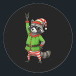 Funny Christmas Raccoon Dressed As Elf With Sungle Classic Round Sticker<br><div class="desc">Funny Christmas Raccoon Dressed As Elf With Sungles</div>