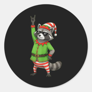 Funny Christmas Raccoon Dressed As Elf With Sungle Classic Round Sticker