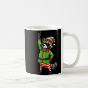 Funny Christmas Raccoon Dressed As Elf With Sungle Coffee Mug