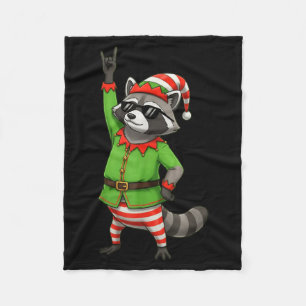 Funny Christmas Raccoon Dressed As Elf With Sungle Fleece Blanket