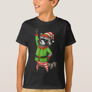 Funny Christmas Raccoon Dressed As Elf With Sungle T-Shirt