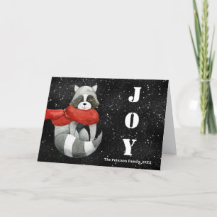 Funny Christmas Raccoon Joy Black Holiday Cards