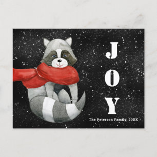 Funny Christmas Raccoon   Joy Holiday Postcard