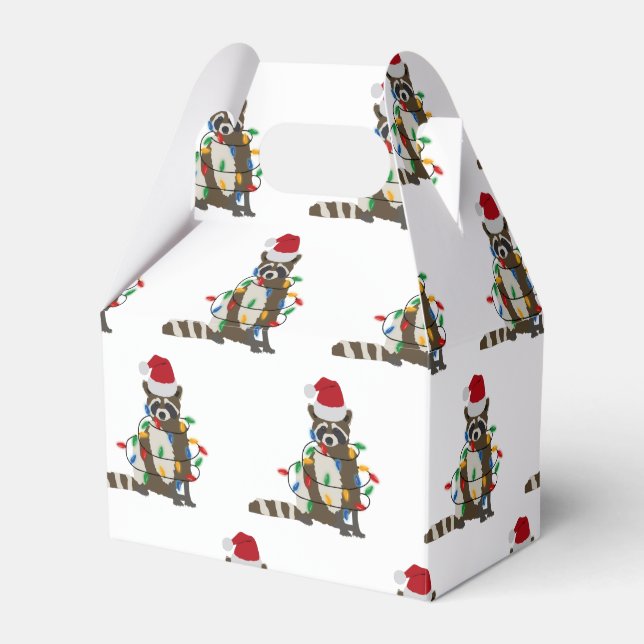 Funny Christmas Raccoon Santa Hat Xmas Lights Favor Box (Front Side)