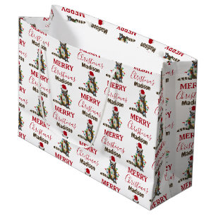 Funny Christmas Raccoon Santa Hat Xmas Lights Large Gift Bag