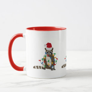 Funny Christmas Raccoon Santa Hat Xmas Lights Mug