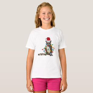 Funny Christmas Raccoon Santa Hat Xmas Lights   T-Shirt