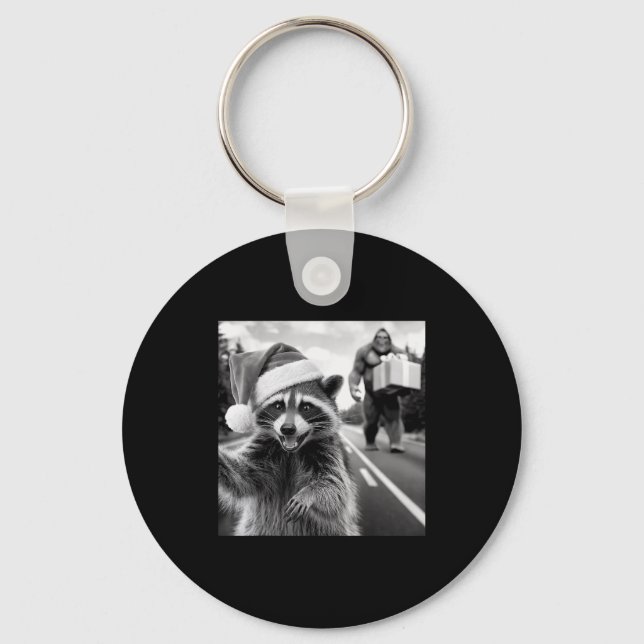 Funny Christmas Raccoon Shirt Raccoon Selfie With  Keychain (Front)